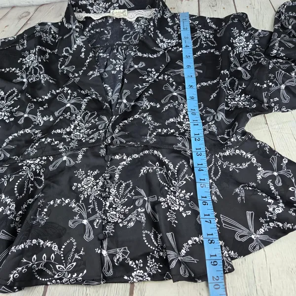 Intimately Free People Black Floral Beauty Sleep Peplum Blouse Medium - Image 8