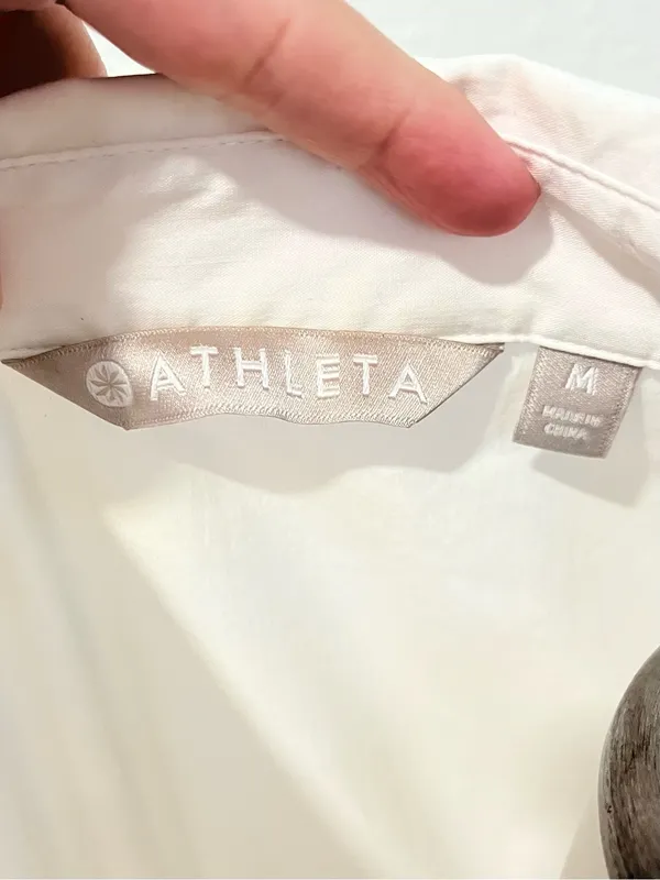 Athleta White Short Sleeve Button Up Shirt Size Medium - Image 3