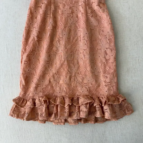 Hello Molly Lace Mini Dress Womens Size 4 Peach Coral Ruffle Off Shoulder Floral - Image 8