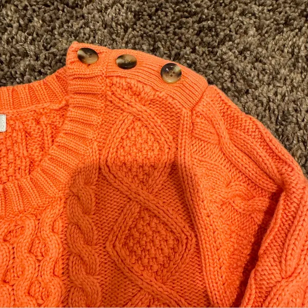 L.L Bean WOMEN S DOUBLE L MIXED CABLE KNIT SWEATER CREWNECK‎ Signature Orange - Image 3