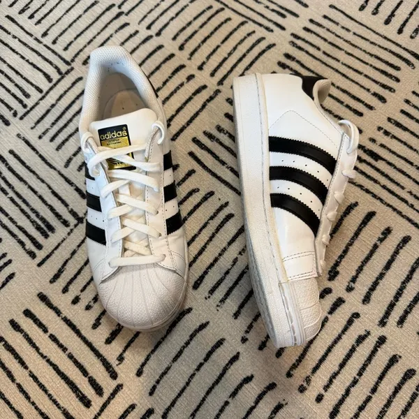 Adidas Superstar White Black Leather Shell Toe Sneakers Women’s 8 - Image 2