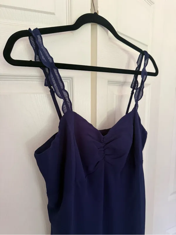 NWT Urban Outfitters Johnson Ruffle Mini Dress Navy Blue Chiffon Size XL - Image 4
