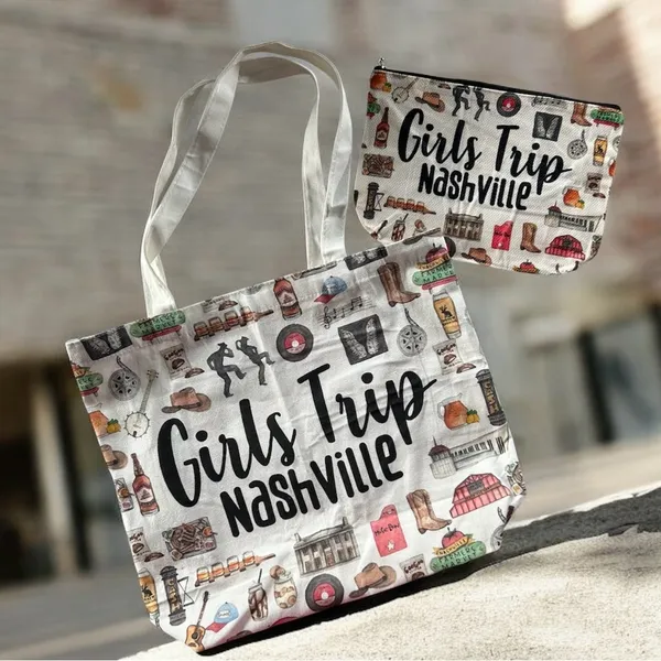 NEW!Girls Trip Nashville Canvas Tote and Pouch Set - Image 8