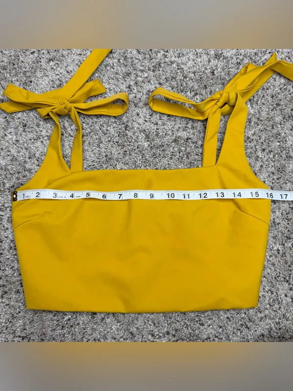 Tiger Mist Kinsley Crop Top Medium M Yellow Gold Square Neck Tie Bow Sleeveless - Image 8