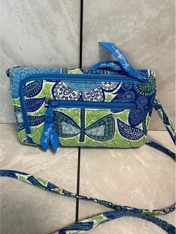 Vera Bradley retired blue green 'Doodle Daisy' quilted flap wallet crossbody bag - Image 6