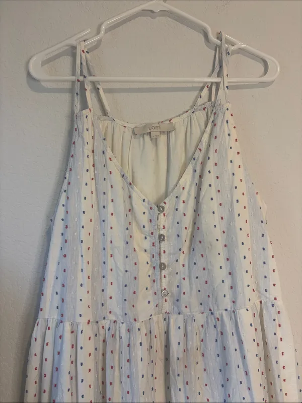 LOFT White Midi Sundress with stripes and Multicolor Dot embroidered Print - Image 3
