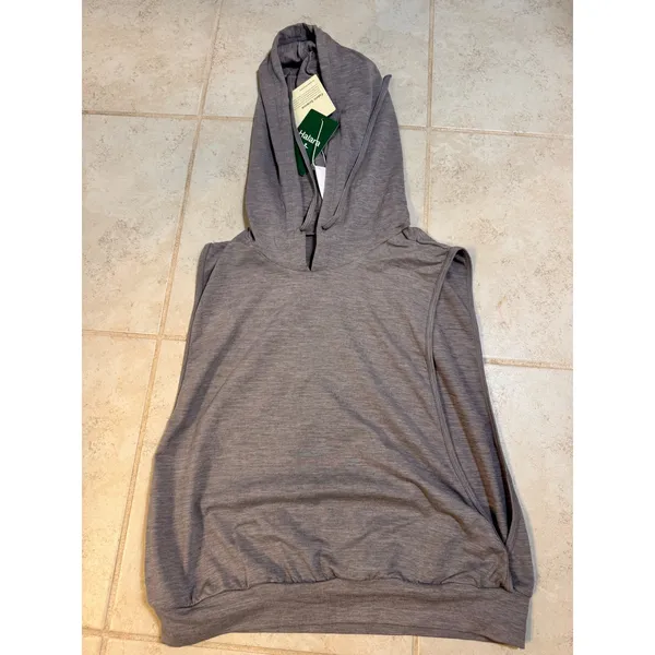 Halara NWT Sleeveless Cropped Hoodie Heather Gray Athletic Tank M - Image 2