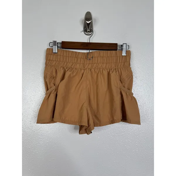 FP Movement Get Your Flirt On Shorts Tan High Waist Smocked Athletic Running XS - Image 2