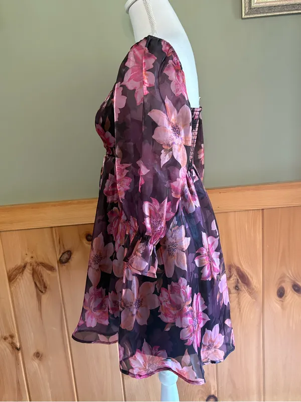 Thirty Thirty LA Pink Floral Square-Neck Mini Dress size Small - Image 4