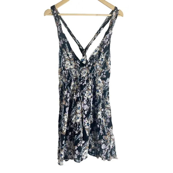 Free People Washed Ashore Black Floral Print Twist Back Mini Dress Size M - Image 3