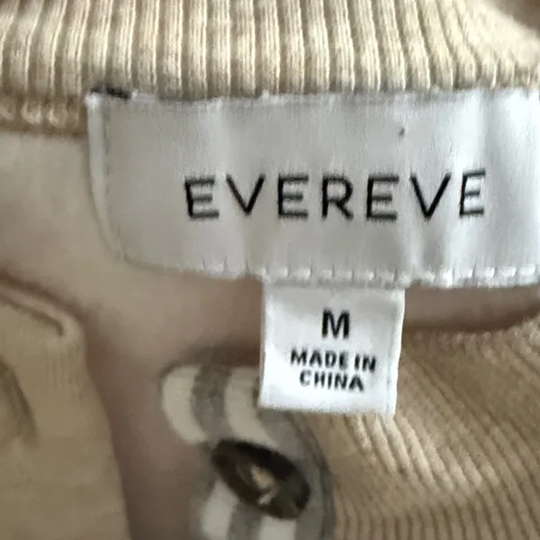 Evereve Beige Button-Up Sweatshirt Size Medium Women’s Henley Cotton Blend - Image 5