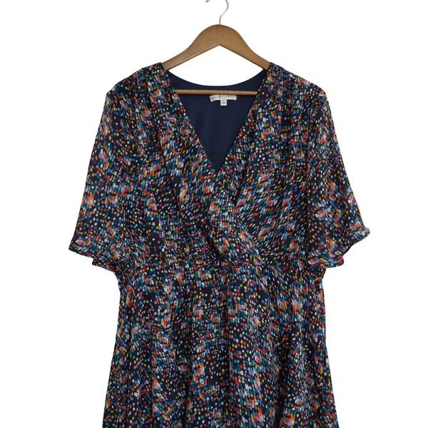 Sandra Darren XL Confetti Dot Tiered Faux Wrap Midi‎ Dress Navy Multicolor Party - Image 2