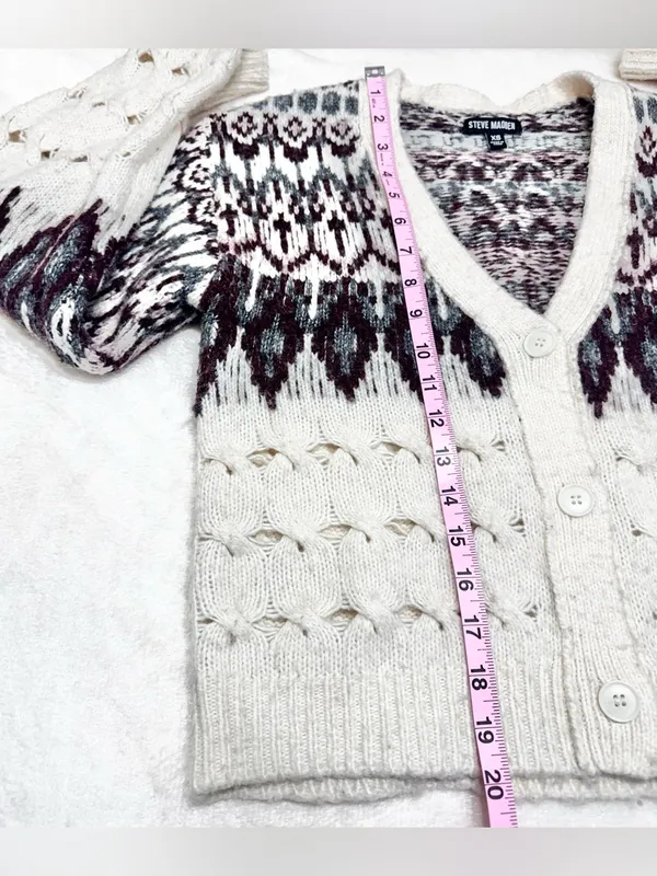 Steve Madden - Irisa Fair Isle Cable Knit Cardigan Size XS - Image 9