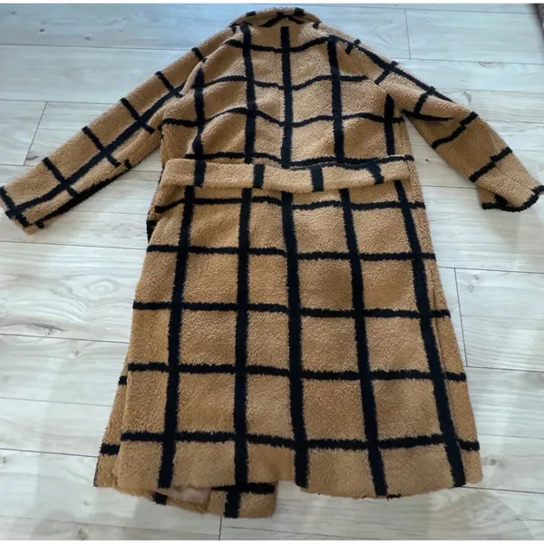 Lavish Lice Camel Oversized Check Boyfriend Windowpane Teddy Coat US 8 UK 12 - Image 4