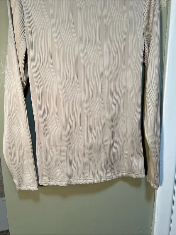 Zesica Women's Size Small Long Sleeve Top Crewneck Beige Ribbed Textured Stretch - Image 10