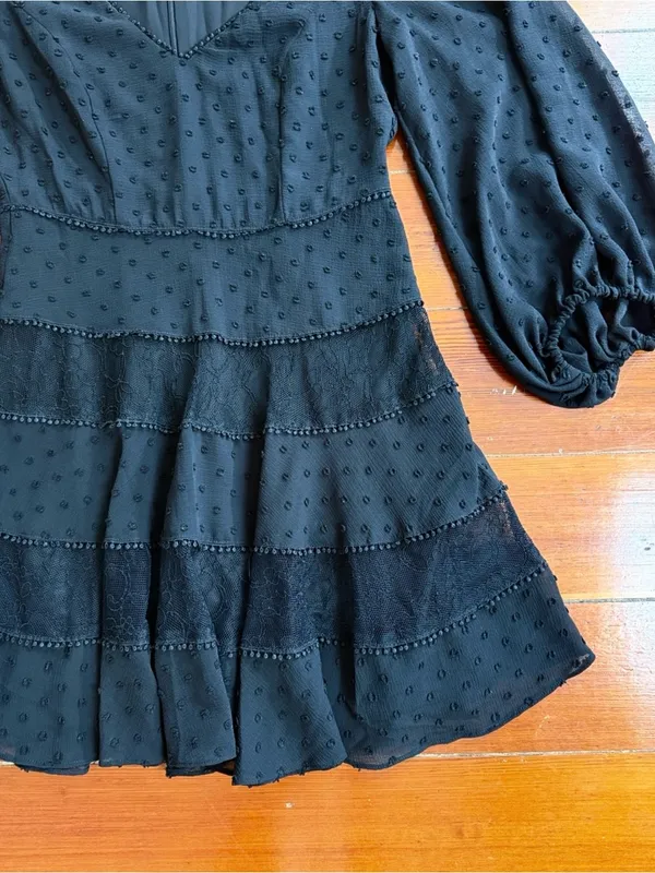 Bardot Mae Lace Tiered Swiss Dot Fit & Flare Mini Dress - Black - Size US 6🧡🍄 - Image 8