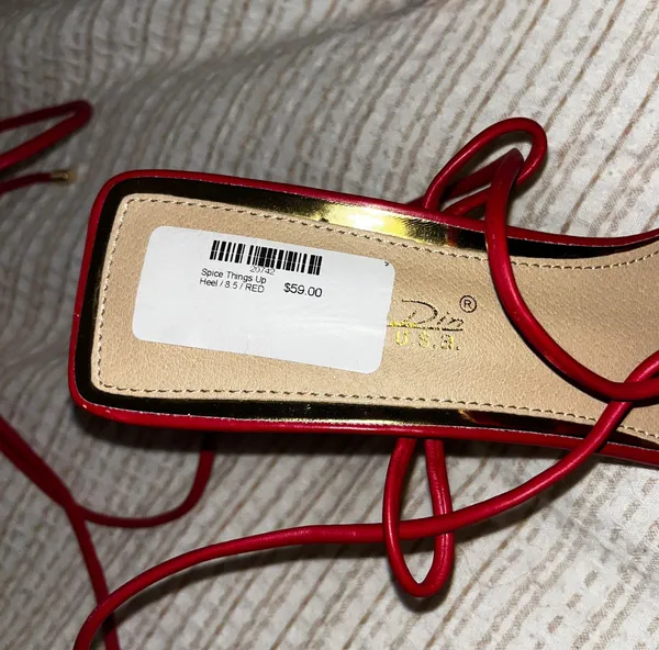 Cathy Din Red Lace Up Heels - Image 4