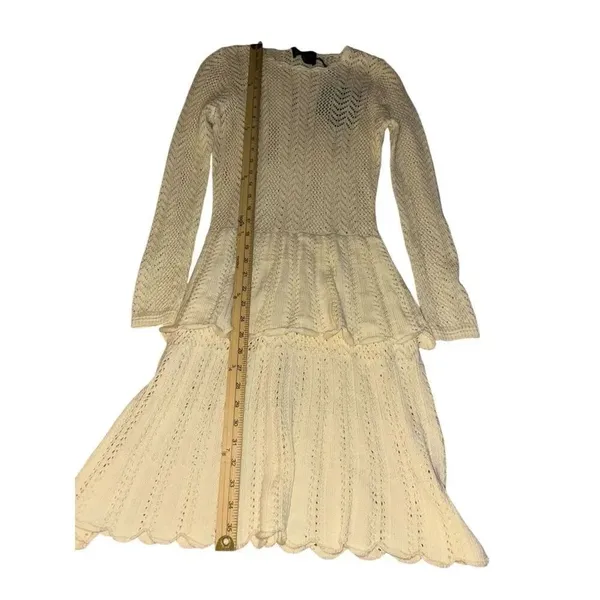 NWT Cynthia Rowley Pointelle Knit Peplum Sweater Dress Cream Size M - Image 6