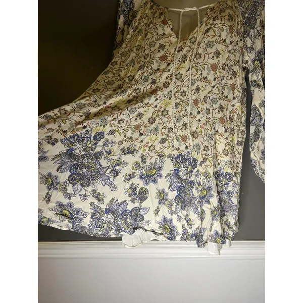Free People Dress Womens Medium Multicolor Floral Long Sleeve Boho Shift Short - Image 5