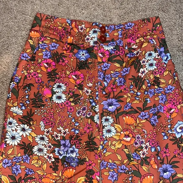 Anthropologie Maeve Flower Power‎ Wide Leg Ankle Cropped Trouser Pant 0 - Image 4