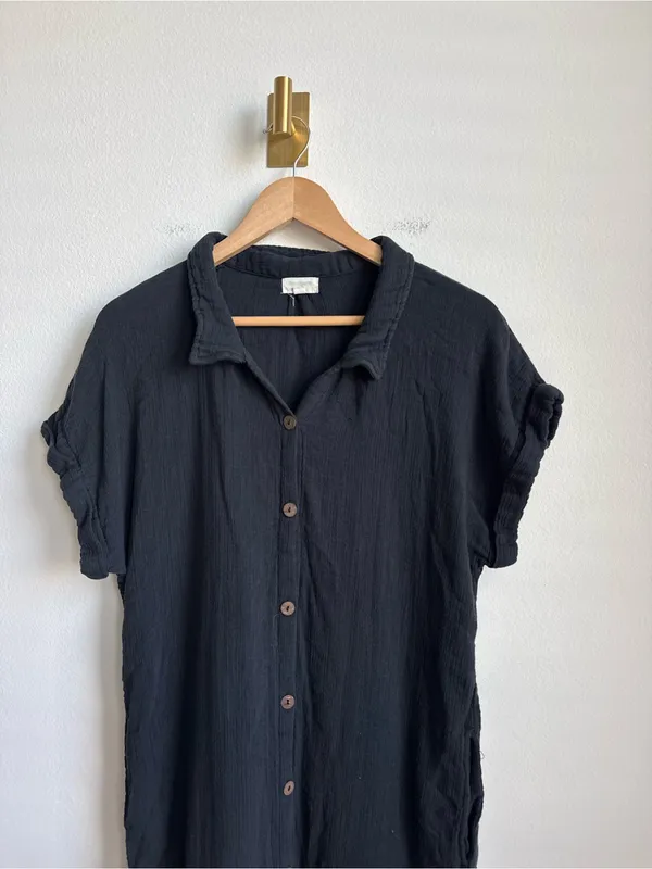 World Market Cotton Gauze Midi Shirt Dress Black Charcoal L/XL - Image 6