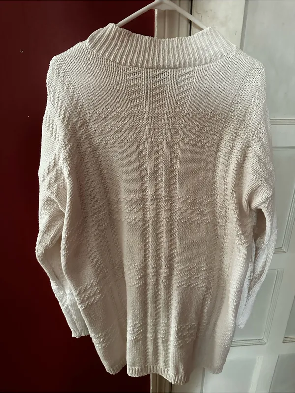 Vintage Carole Rogers Cable Knit Sweater Dress - Ivory 90s Cotton Made in USA - Image 5