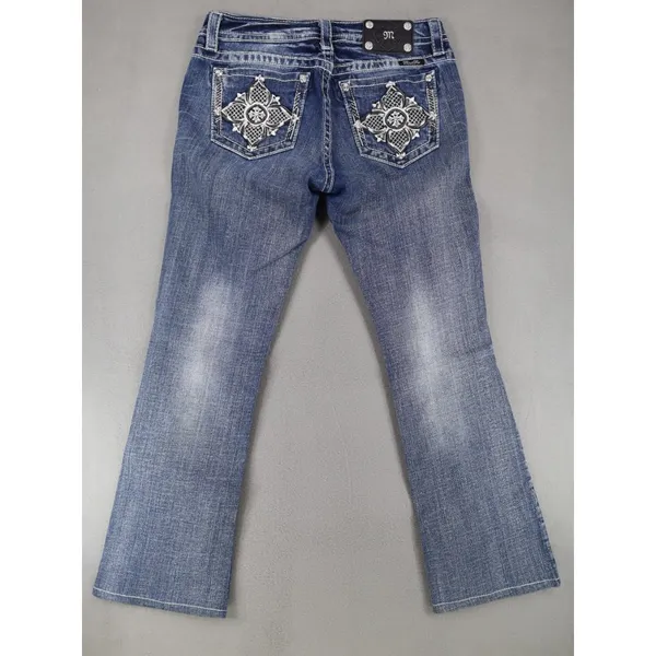 Miss‎ Me Womens Mid Rise Boot Jeans 29x28.5 Rhinestone Embroidery Denim Cross - Image 3