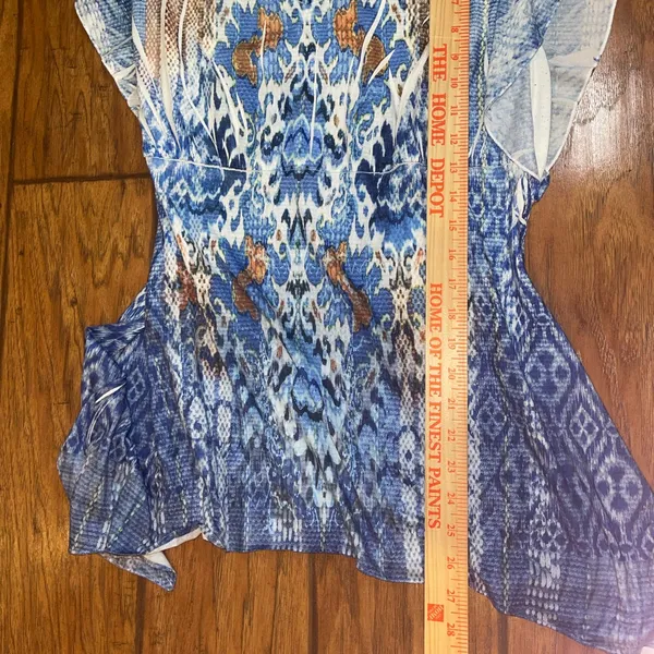 One World blue patterned top shirt Y2K woman’s large - Image 3