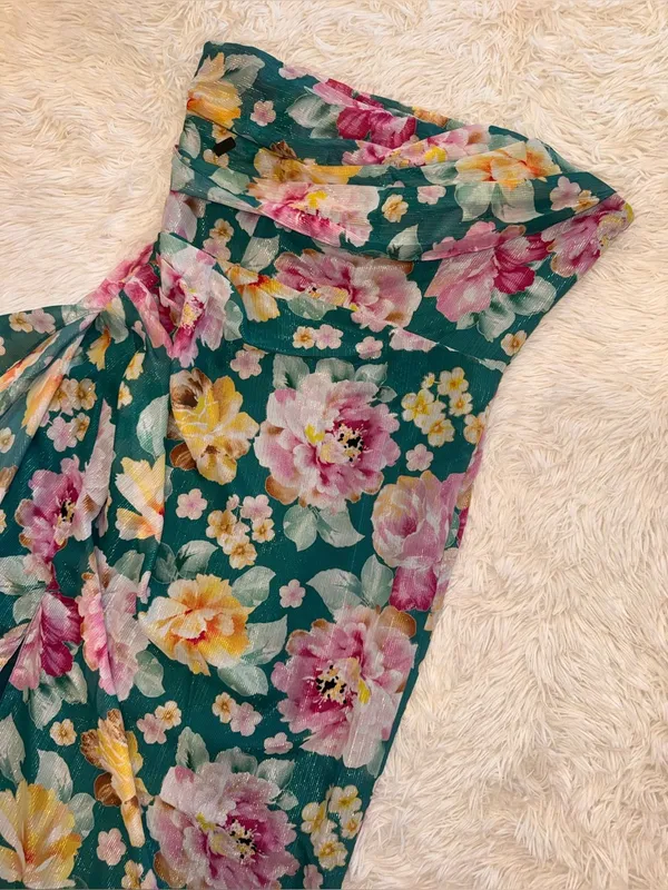 NEW Dress the Population Lulu Metallic Floral Strapless Pine multi Gown sz L - Image 6