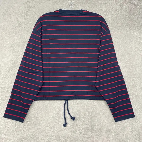 Madewell Top Womens Small Striped Drawstring Hem Long Sleeve Tee Navy Red NZ385 - Image 7
