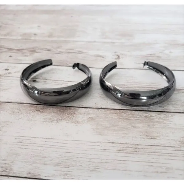 Large Dark Gray Metallic Hoops for Pierced Ears - Image 2