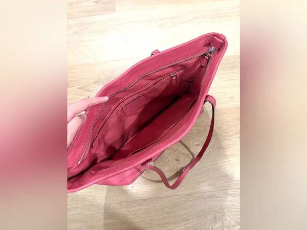 Coach Canvas Shoulder Bag Red Color With Silver Hardware - Image 6