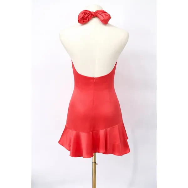 New!‎ Amanda Uprichard Pollie Dress - Coral Silk Halter Mini Dress Size Small - Image 4