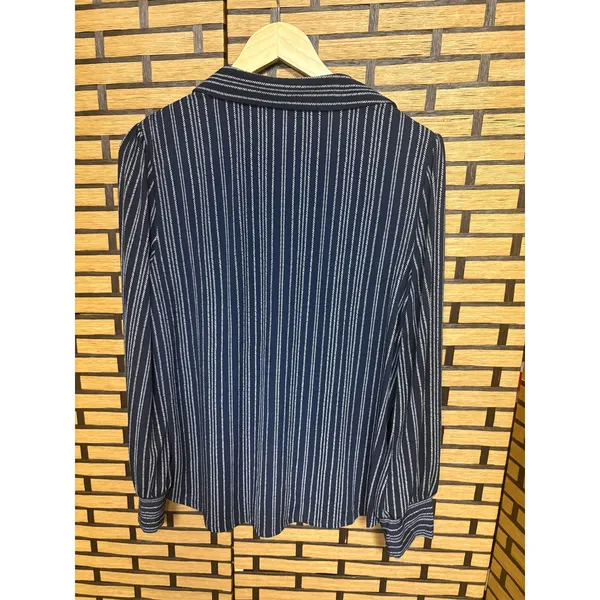 Adrianna Papell Blue And White Long Sleeve Polo Blouse SIze‎ Large - Image 2