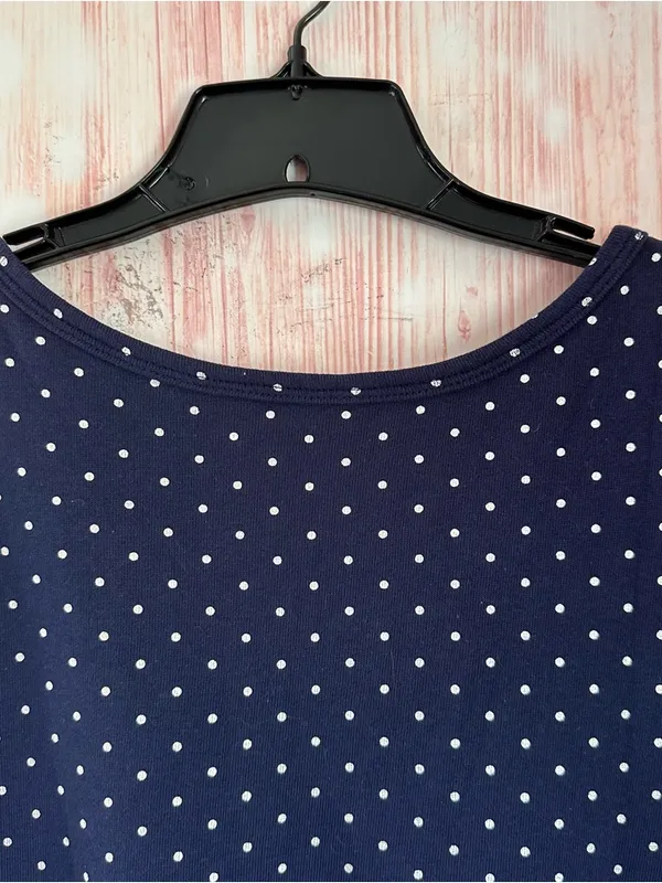 Relativity Navy Blue V Neck Silver Polka Dot Henley T Shirt Size L - Image 8