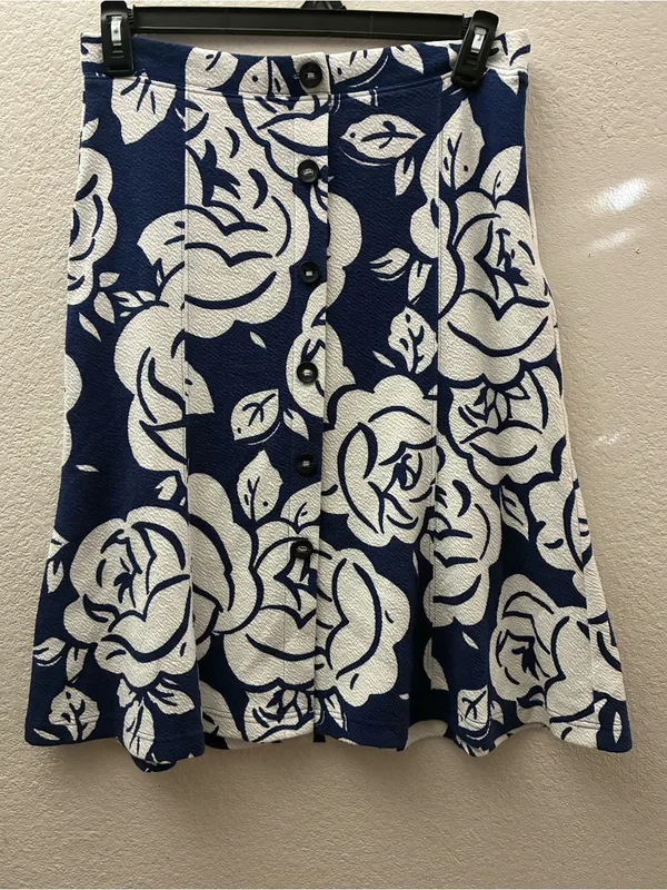 Maeve By Anthropology Amiens Flounce Floral Blue & White Midi Skirt M - Image 3