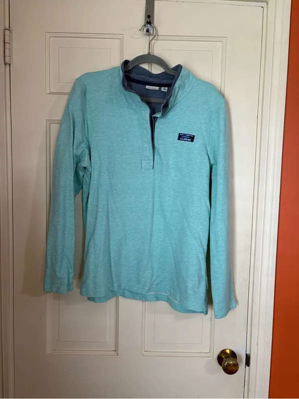 LL Bean Knit Style Pullover 1/4 Button Up Women’s Size XL Teal/Blue - Image 10