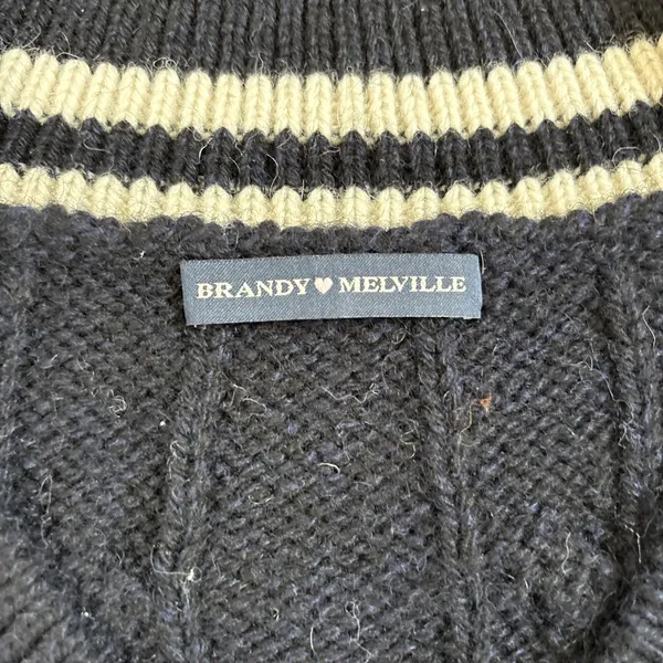 Brandy Melville Varsity Navy V-Neck Nikki Sweater Wool Blend Academia Medium - Image 3