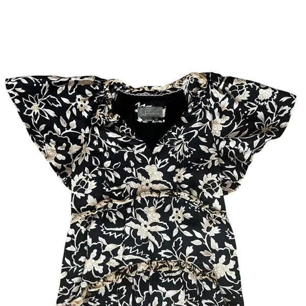By Anthropologie Women’s Robin Mini Tiered Ruffle Dress in Black Motif Print XXS - Image 3