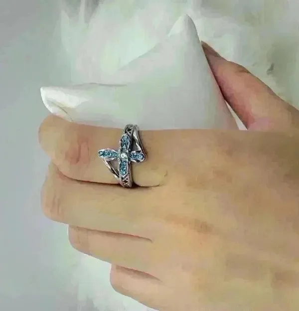 Blue Rhinestone Cross Ring Size 8 - Image 3