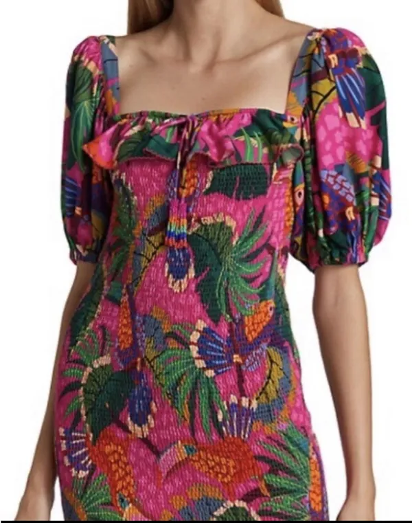 Farm Rio Smocked Puff Sleeve Mini Dress Size S - Image 2