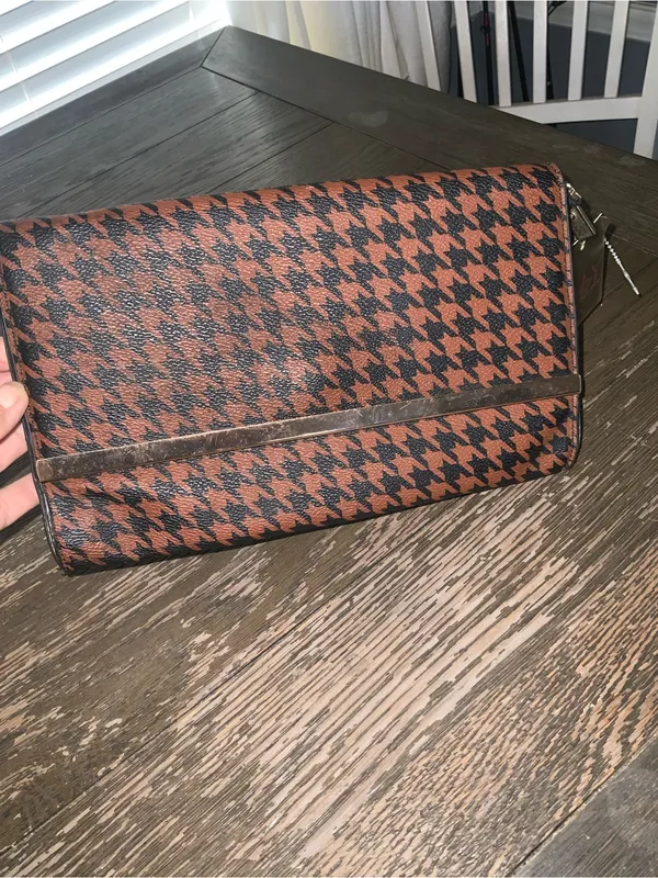 Ruby Collection Houndstooth Foldover Clutch in Brown and Black with Gold Accent - Image 2