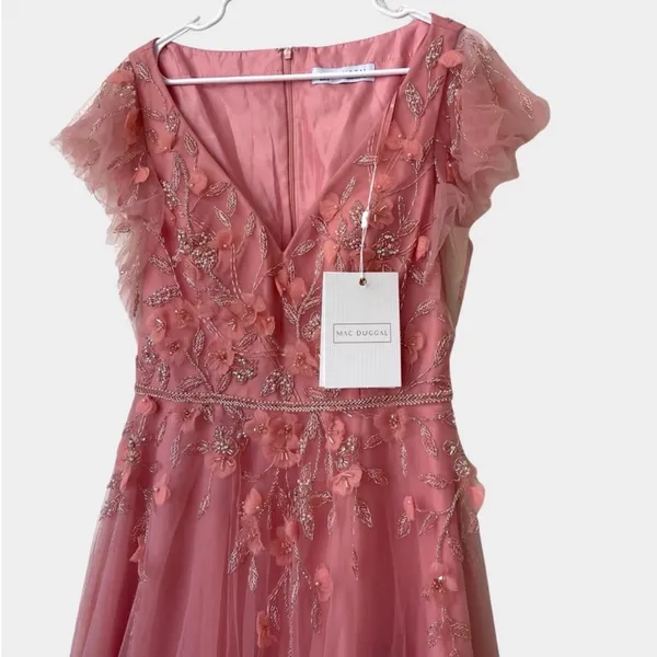 NEW Mac Duggal 11224 - Pink V-Neck‎ A-Line Prom Gown Maxi Dress Size 8 - Image 8