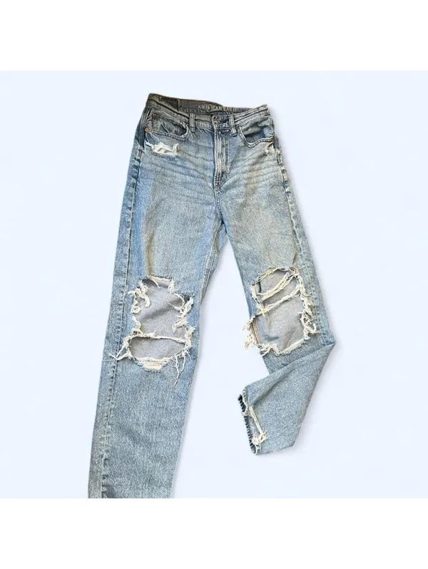 Y2K grunge indie sleaze baggy wide leg distressed American Eagle jeans size 4 - Image 3