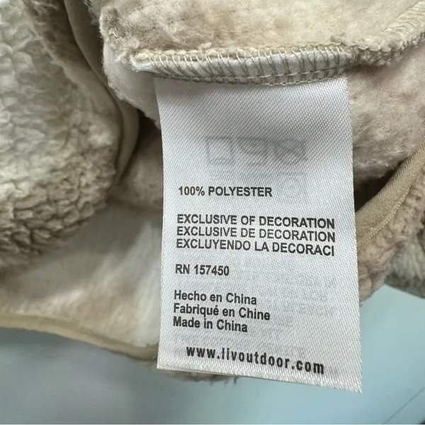 LIV Outdoor Aisley Tan & Cream Cow Print Sherpa Half Zip Pullover Pockets Size L - Image 6
