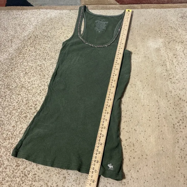 Y2K Abercrombie‎ & Fitch Green Ribbed Beaded Scoop Neck Tank Top Womens M - Image 2