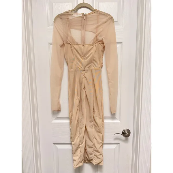 House of CB‎ Beatrice London Beige Mesh Corset Midi Dress Long Sleeve XS - Image 3