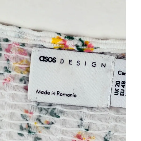 ASOS Dress Sz 16 Floral Smocked‎ Babydoll Crepe Puff Sleeve Tiered Boho - Image 3