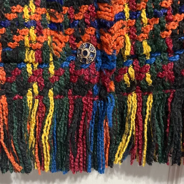 💖Colorful Plaid Woven Yarn Fringe Heavyweight Jacket Dopamine Artsy‎ Maximalist - Image 5