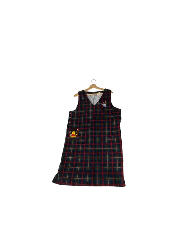 Vintage 90s Disney Store Winnie the Pooh Plaid Corduroy Jumper Dress M - Image 4